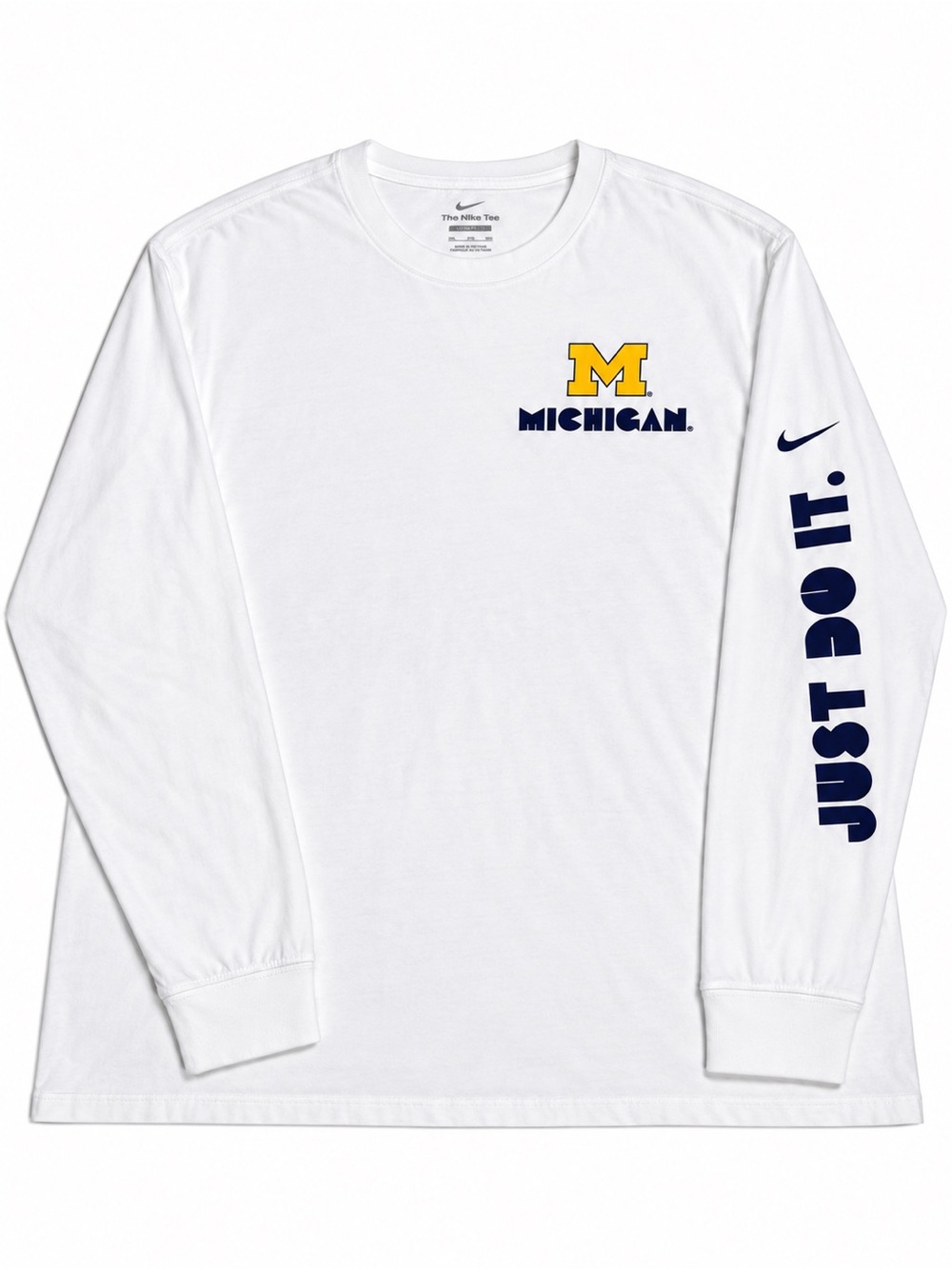 Nike White Long-Sleeve Michigan Tee with Yellow M